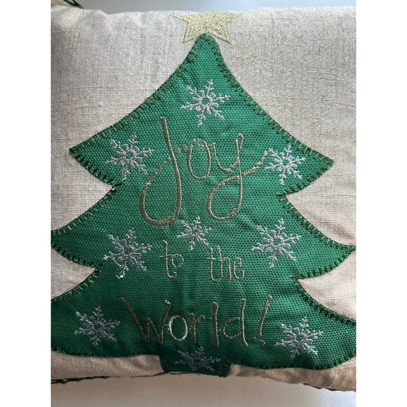 Secret Celebrity Gold Metallic & Green Joy To The World Christmas Throw Pillow - Picture 4 of 5